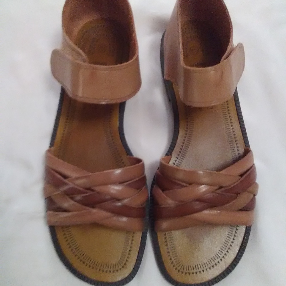 Romano Brown Leather Woven Slip On Sandals 7.5